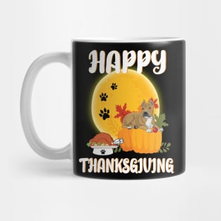 Staffordshire Terrier Seeing Turkey Dish Happy Halloween Thanksgiving Merry Christmas Day Mug